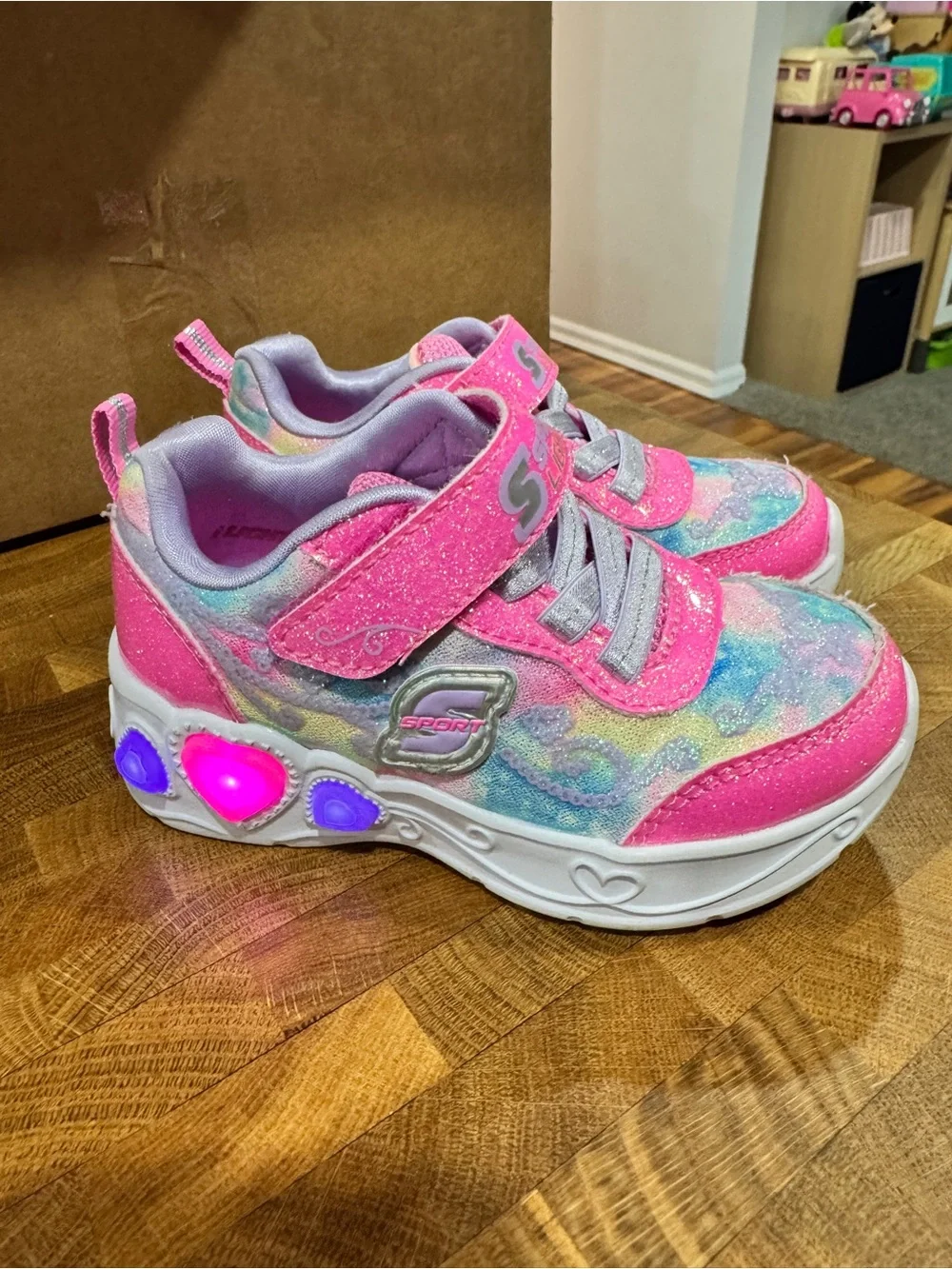 Skechers Toddler Pink Multi Glitter Light-Up Sneakers